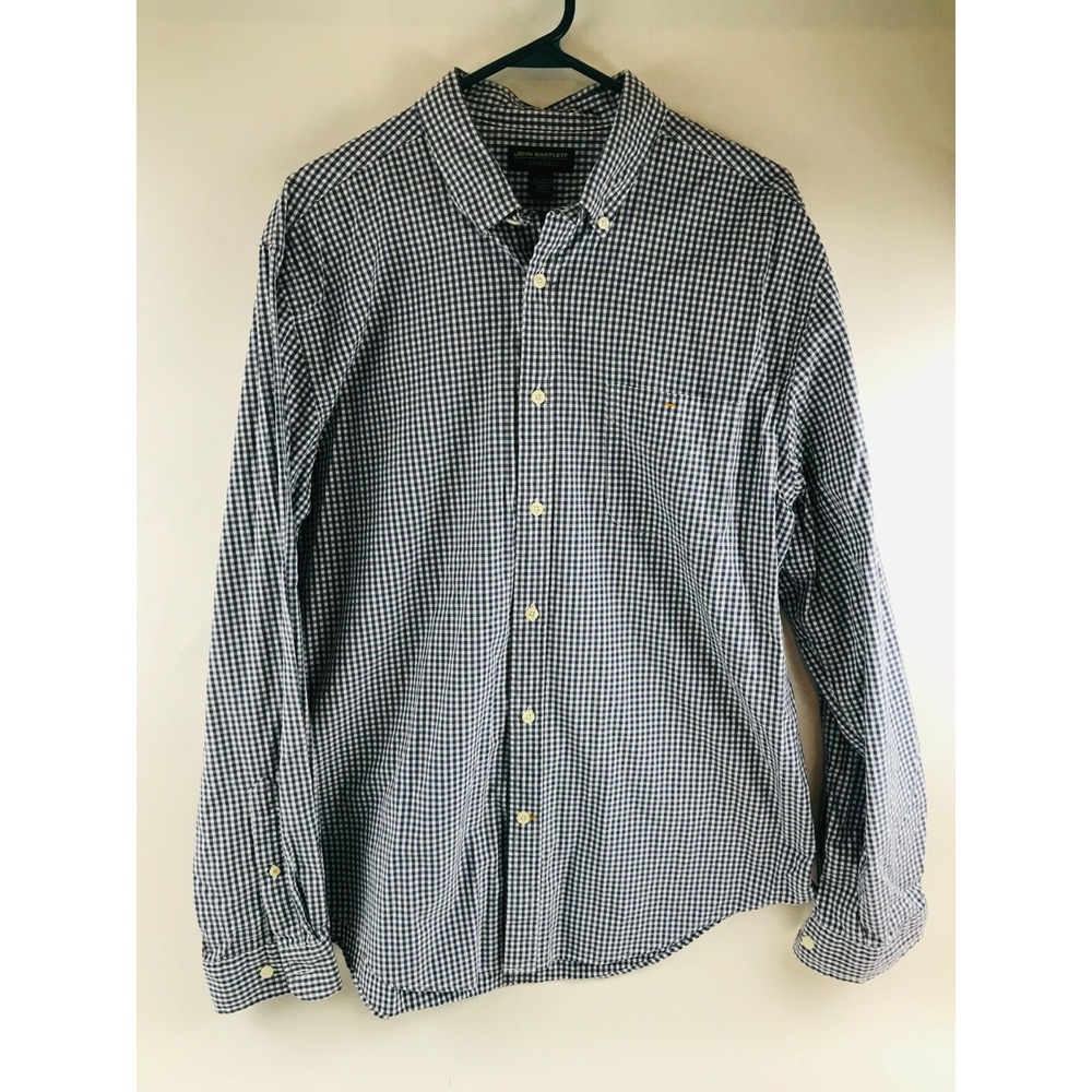 John Bartlett Consensus Shirt Men's Size Large Navy Blue White Check Button Down
